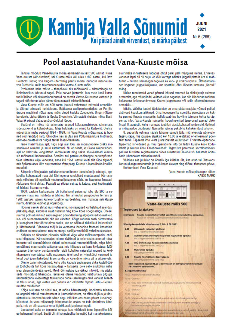 Kambja Valla Sõnumid nr 6 (265) esikülg.